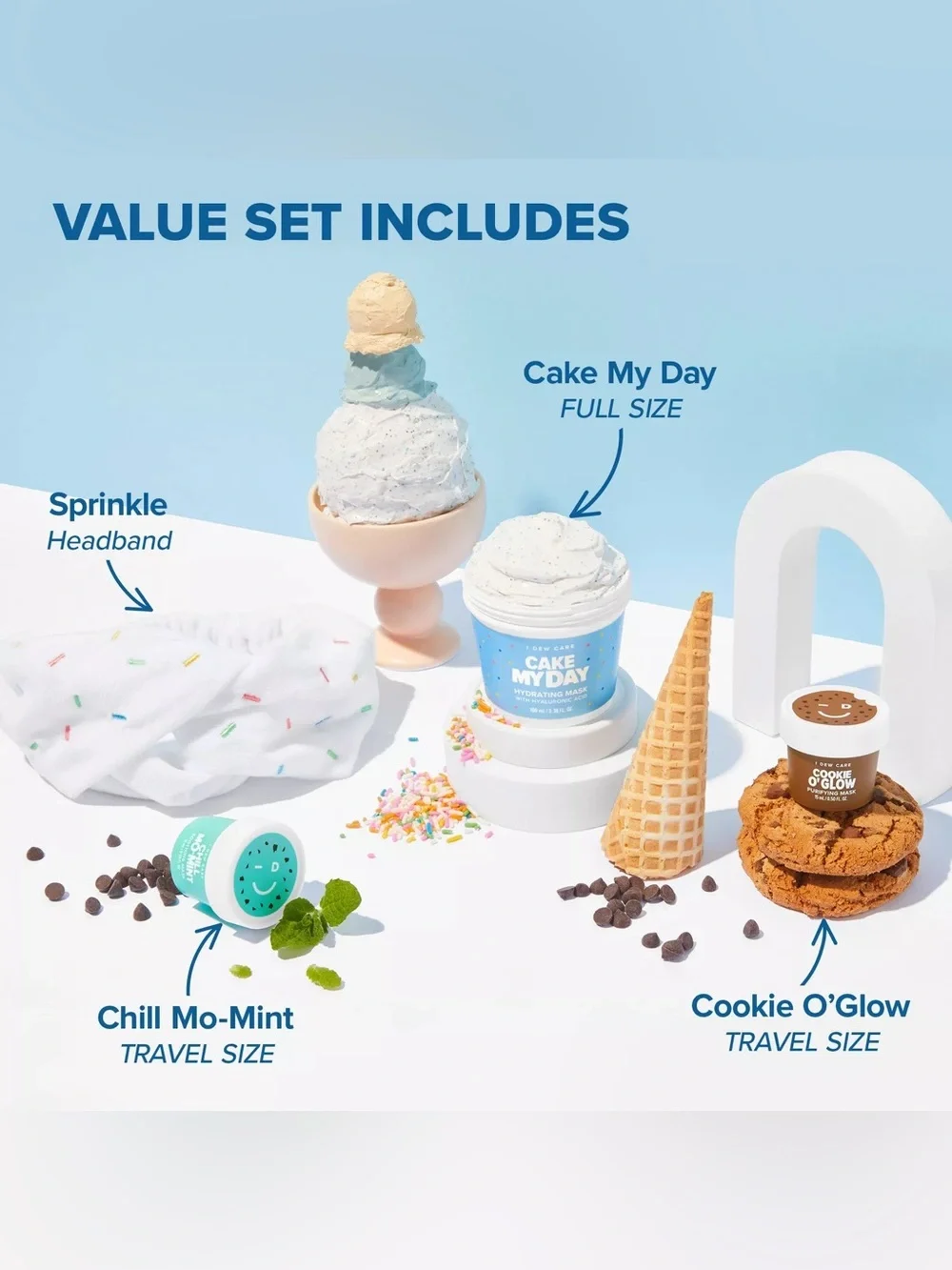 I Dew Care Sundae Scoop Ice Cream-Inspired Wash-Off Masks & Headband Set